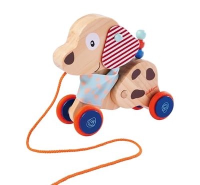 Eichhorn - Perro de tracción con Cabeza y Cuerpo móviles, promueve la Movilidad del niño, 17,5 cm de Largo, 100% Madera de Pino y Abedul certificada FSC, a Partir de 1 año