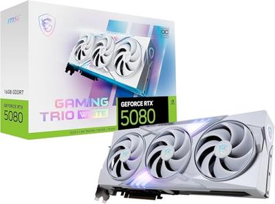MSI NVIDIA GeForce RTX 5080 16G Gaming Trio OC White Carte Graphique - 16 Go GDDR7 (30 GB/s, 256-bit), PCIe 5.0 - TRI FROZR 4 (3 x Ventilateurs STORMFORCE), RGB - HDMI 2.1b, DisplayPort 2.1b
