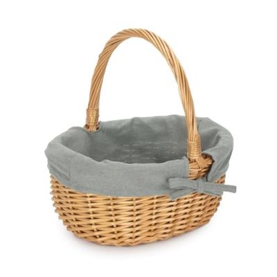 Full Buff Willow Childs Oval Wicker Shopping Basket Grey Lining