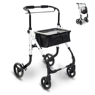 Mobiclinic®, Folding Rollator Walker for Elderly, Olimpo, Aluminium, Rollator with Tray, European Brand, Modern, with Bag, Single Lever, Adjustable, Undercurb System, Swivel castors, Ergonomic Brake