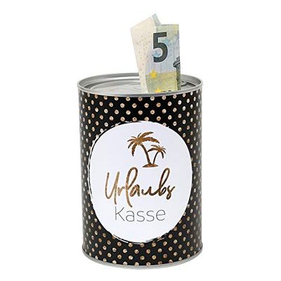 Dekohelden24 Metal Money Box-Tin Design Cash Register-Diameter 8.6 cm x Height, Holiday Fund, Ø 8,6 cm x H 12 cm