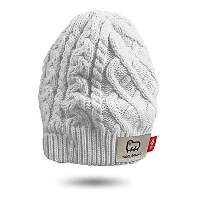 SBS Cappello a cuffia invernale, berretto ideale per musica e chiamate con auricolari a filo jack e microfono integrati, bianco