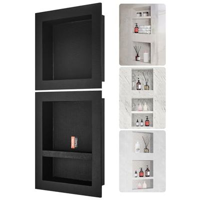 VEVOR Nicho Empotrable para Baño 40,64x40,64 cm/40,6x50,8 cm, Nicho de Ducha de Triple Pared Estante de Plástico XPS Esquinas Cuadradas Protección Sellada Moderna para Almacenamiento de jabón, Negro