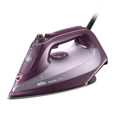 Braun TexStyle 7 Pro SI7181VI, Steam Iron with FreeGlide 3D Technology, EloxalPlus Sole with Precision Tip, Vertical Steam Iron, 300ml Water Capacity, Auto-Off Function, 3100W, Violet