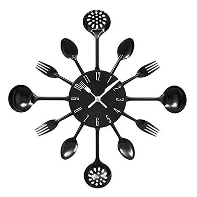 Premier Housewares - Relógio de parede, design de talheres, diâmetro de 43 cm, cor preta