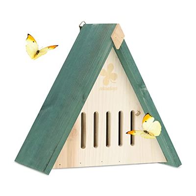 Relaxdays Hôtel à Insectes Pratique, pour Papillons, en Bois de Sapin, Suspendre, Jardin et Balcon, Nature & Vert