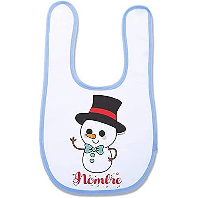 Supermolon 01898 - "Muñeco de Nieve" Babero Bebe con Velcro, Azul Celeste, unisex