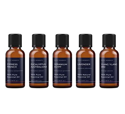Mystic Moments | Yin Essential Oil Gift Starter Pack 5x50ml | Eucalyptus Australiana, Geranium Egypt, Lavender, Cypress French, Ylang Ylang 3rd | Perfect as a Gift