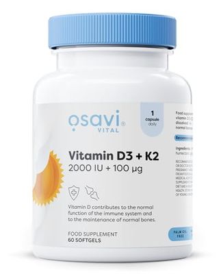 Osavi Vitamin D3 + K2, 2000 IU + 100 μg – 60 Softgels | Supports Bone, Teeth & Immune Health | with Quali®–D & K2VITAL® for High Absorption | MCT Oil–Based Formula