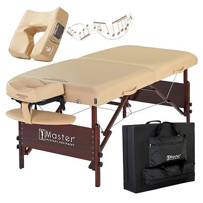 Master Massage Banc de Massage Mobile Pliable en Bois avec Coussin Musical et Haut-Parleur, 76 cm