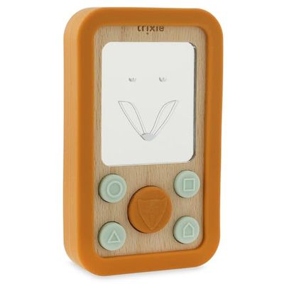 Trixie Mr. Fox - Telefono in legno per bambini, morbido e resistente, in silicone sicuro e legno naturale, giocattolo sensoriale per neonati e bambini, design ecologico