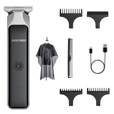 BarberBoss Rasoio professionale per il viso e la barba da uomo, tagliacapelli, rifinitore di dettagli, ricaricabile tramite USB, lama a T in acciaio inox, indicatore LED rosso/verde, impermeabile