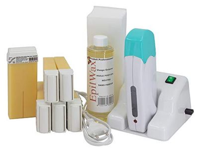 EpilWax - Kit Chauffe Cire Modulaire avec Support - Épilation Professionnelle avec 6 x Recharges Roll on Cire à la Vanille, 100 x Bandes d'Épilation et Huile après Épilation - Gamme Modulaire