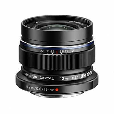 Olympus M.Zuiko Digital ED Obiettivo 12mm 1:2.0, Micro Quattro Terzi, per Fotocamere OM-D e PEN, Nero