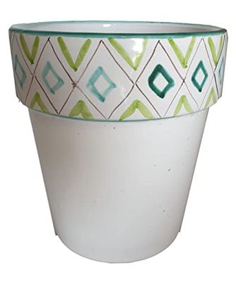 Ceramiche Angela Rinaldi - Vaso in Ceramica di Vietri dipinto a mano decoro geometrico per piante Maiolica Design Terracotta Coccio Cachepot Fioriera (rombo verde, Altezza cm. 34, diametro cm. 31)