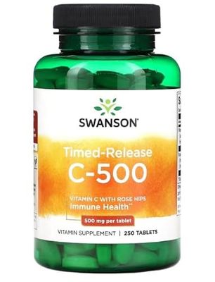 Swanson Vitamine C à Libération Progressive avec Cynorrhodon 1000mg - 250 comprimés | Renforcement Immunitaire et Antioxydant Naturel, Soutien pour la Peau et les Articulations