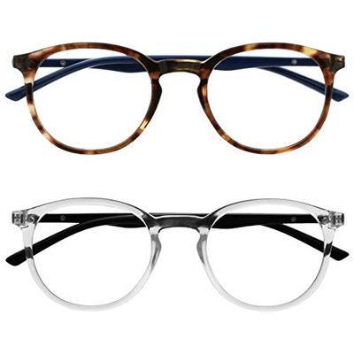 OPULIZE Met Gafas de Lectura Bloqueo de Luz Azul 2-Pack Montura Redonda Marrón Carey Transparente Resistente a Arañazos Bisagras de Muelle Ordenador Gaming Antirreflejante Hombre Mujer BB60-2C +1.50