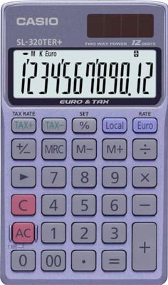 CASIO Rekenmachine SL-320TER+, 12-cijferig, belastingberekening, valutaomrekening, op zonne-energie/batterij