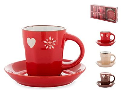 HOME Pack 4 Tasses À Café Avec Soucoupes Stw Chalet Cc80 Art De La Table