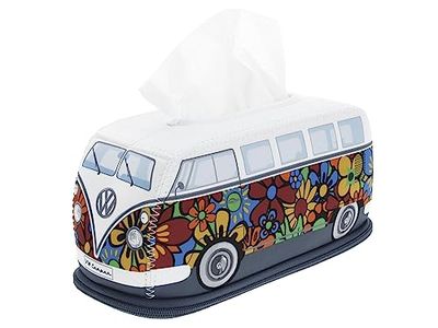 BRISA VW Collection - Dispensador de servilletas cosméticas de Neopreno Volkswagen para pañuelos de Papel en el diseño del T1 Camper Bus (Flower).