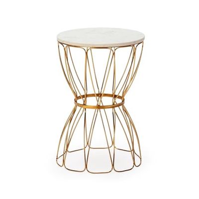 Mesa AUXILIAR 38X38X56 METAL DORADO/MARMOL BLANCO