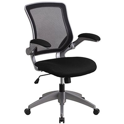 Flash Furniture Kale Bureaustoel met gemiddelde rugleuning, draaibaar, ergonomisch, met grijs frame en opklapbare armleuningen, zwart