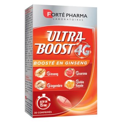Forté Pharma - Ultra Boost 4G | Booster d'Energie - Anti-Fatigue | Giseng - Guarana - Gelée Royale - Gingembre | Complément Alimentaire à base de Caféine et Acérola | 30 comprimés