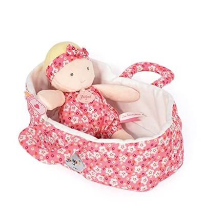 Jolijou - Poupon Bébé avec Couffin - Marylou - Rose - 20 Cm - Facile à Transporter - Jeu d'Imitation - Développement de l'Imagination - Idée Cadeau de Naissance Fille - JJ6008