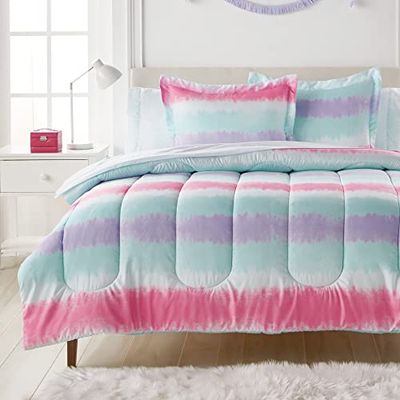 dream FACTORY Biancheria da letto in microfibra super morbida, facile da lavare, in poliestere, a righe multicolor viola, per letto matrimoniale