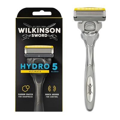 WILKINSON SWORD Hydro 5 Ultimate maszynka do golenia dla mężczyzn, technologia amortyzacji, żel nawilżający i precyzyjny trymer, uchwyt + 1 ostrze
