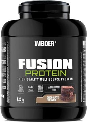 Weider Fusion Protein (1,2kg) Goût Chocolat Brownie. Formule Complète avec 4 Sources de Protéines de Qualité, Animales & Végétales, 22g Protéines + 4,3g BCAA/dose, Sans Sucre Ajouté, Sans Aspartame
