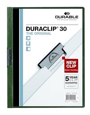 Durable Report Cover with DURACLIP, Letter-Size, Holds Up to 30 Pages, Clear Cover/Dark Green, 25 per Box (220332BX)