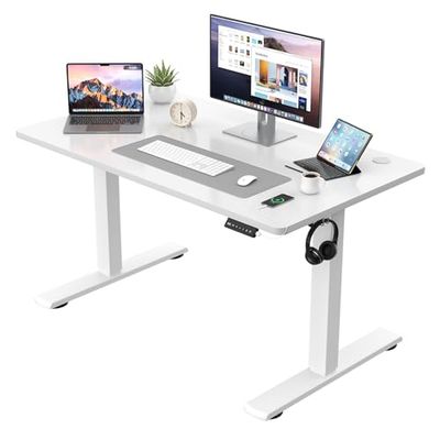 JUMMICO Bureau réglable en Hauteur - Plateau de Table Complet - Réglable en Hauteur - avec Fonction mémoire - 110 x 53 cm - Blanc