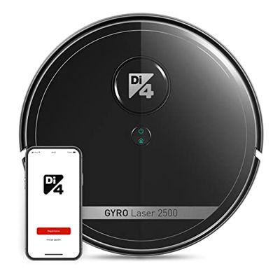Di4 Gyro Laser 2500 Robot Aspirateur 4en1, Aspire, Balaie, Frotte et Serpillière, 2500PA, APP Control Alexa et Google Home, 7 Programmes de Nettoyage, Auto Rechargeable, 90min d'Autonomie Noir