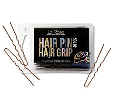 LaRosa Wavy Hair Pins 65 mm - U-shaped Solid Metal Handles for Attaching Bun and Other Styling - Suitable for Hairdressing Salons - 1 Pack x 40 Pieces - Matte Gold