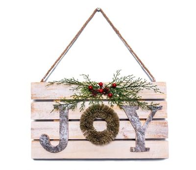 Christmas Hanging Wall Sign - JOY Letters in Wooden Frame, 20x40cm Decorative Plaque, Holiday Wall Art for Home,Door,Wall, Festive Christmas Décor
