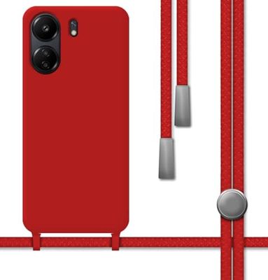 Tumundosmartphone Custodia in silicone liquido con cordino per Xiaomi Redmi 13C colore rosso