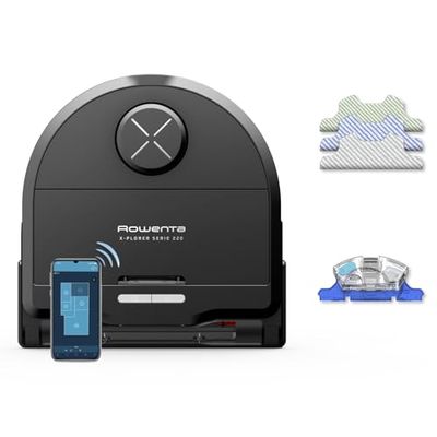 Rowenta, Robot Aspirapolvere X-PLORER Serie 220, Animal & Allergy, Robot Aspirapolvere Lavapavimenti, Potenza di Aspirazione fino a 5600 PA, Autonomia 120 Min, Pulizia Profonda Intelligente, RR9475