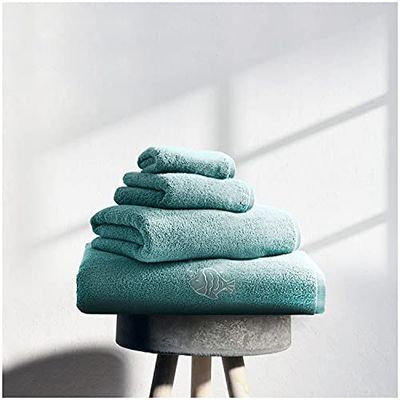 GC GAVENO CAVAILIA Premium 3 Pack Embroidered Fish Towels Sets 450 GSM, Luxury Super Soft Absorbent Bath Sheet, Egyptian Cotton, Aqua, 80x140 Cm