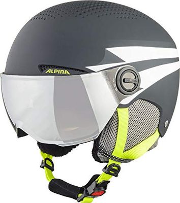 ALPINA Unisex - Niños, ZUPO Visor Q-Lite Casco de esquí, Charcoal-Neon Matt, 51-55 cm