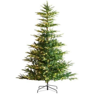VEVOR Árbol de Navidad Artificial 1,98 m Árbol de Decoración Navideña Completo con 350 Luces LED Color Blanco Cálido 900 Puntas de Ramas Base de Metal para Decoración de Hogar, Fiesta, Oficina
