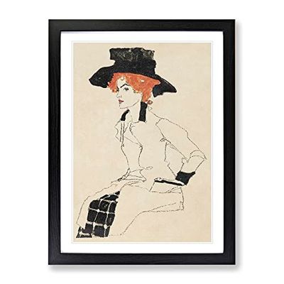 Portrait Of A Woman Vol.2 By Egon Schiele Classic Painting Framed Wall Art Print, Ready to Hang Picture for Living Room Bedroom Home Office Décor, Black A2 (64 x 46 cm)
