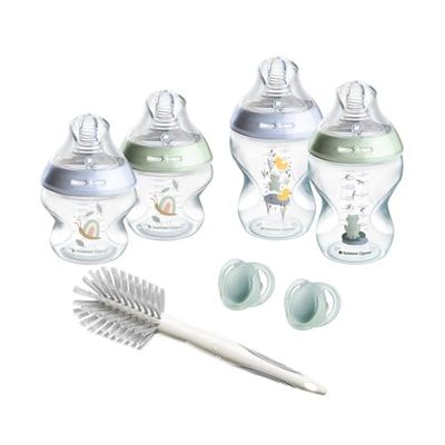 Tommee Tippee Closer to Nature babyflaskor startset, naturligt formad drickspenen med anti-kolik ventil, olika storlekar, blå