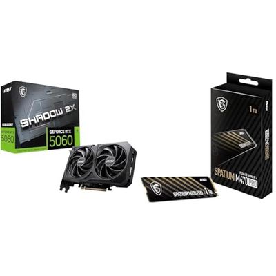 MSI GeForce RTX 5060 8G SHADOW 2X OC Scheda Video GDDR7, PCIe 5.0, HDMI 2.1b, DP 2.1b SPATIUM M470 PRO SSD 1TB - Unità a Stato Solido PCIe 4.0 NVMe M.2, 6000MB/s Lettura e 4500MB/s Scrittura