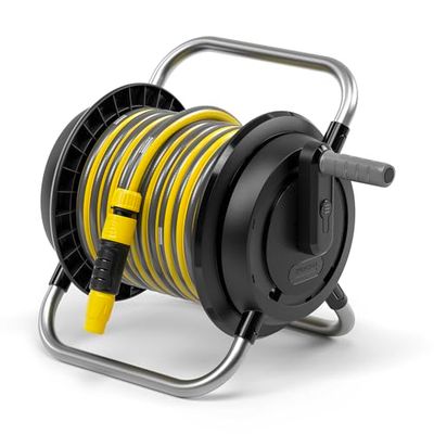 Kärcher Soporte de manguera HR 2.10: juego completo para un riego cómodo, manguera de jardín Kärcher de 10 m, acoplamientos, adaptador de grifo y jeringa, color negro