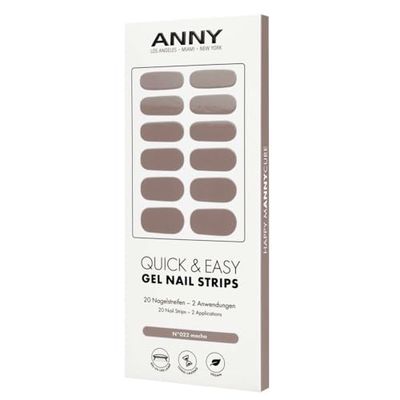 ANNY Gel Nail Strips – Film pour ongles UV à coller avec lampe UV, durable et sans éclats, facile à utiliser, couleur : moka – Marron moka doux – N° 22