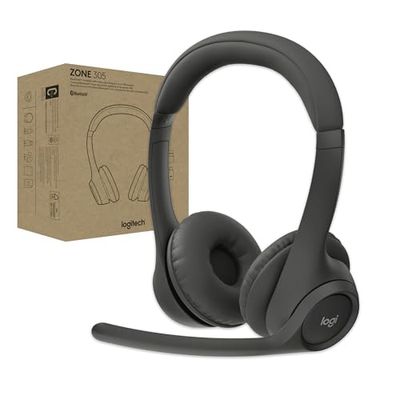 Logitech Zone 305 per aziende, cuffia con microfono wireless Bluetooth, Bluetooth nativo, per Microsoft Teams, compatibile con Windows, Mac, Chrome, Linux, iOS, iPadOS, Android - Nero