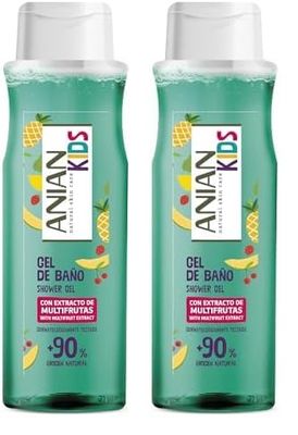 ANIAN KIDS - Gel de Ducha Niños Multifrutas, 750 ml, con Extracto de Frutas, Aroma Dulce, Limpia y Cuida la Piel de Niños Mayores de 3 Años, +90% Ingredientes de Origen Natural, Apto para Veganos