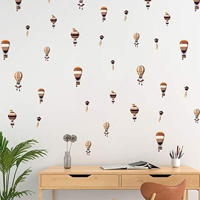 Heteluchtballonnen, 2D-animatie, stoffige roze, retro decoratie, wanddecoratie, Scandinavische stijl, kindermuurstickers, bergstickers, kinderkamer, babykamer, avontuur, kinderkamer, peuterslaapkamer, slaapkamer