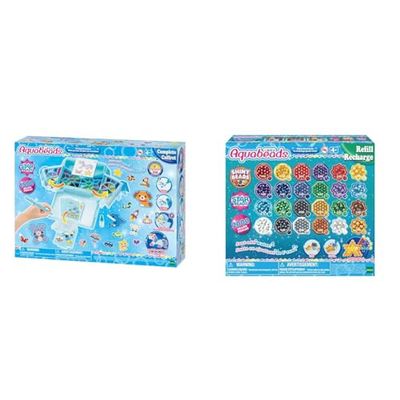 Aquabeads Mon grand atelier de création, Plastique, Multicolore, S & La recharge perles éclats - Loisirs créatifs - 31995